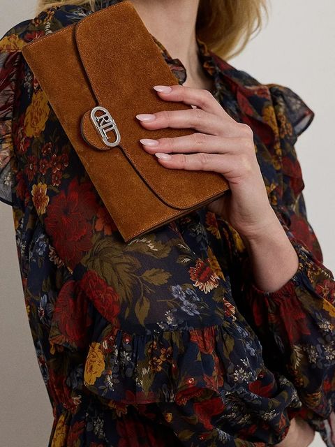 Lauren Ralph Lauren kopertówka zamszowa kolor brązowy 432980761