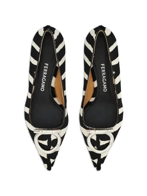Ferragamo Maxi Gancini zebra buckle pumps - White