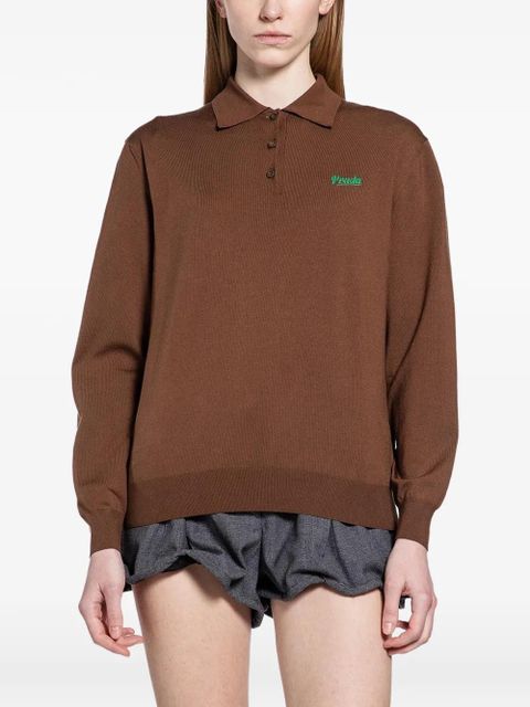 Prada logo-embroidered long-sleeve polo shirt - Brown - zdjęcie produktu nr 1