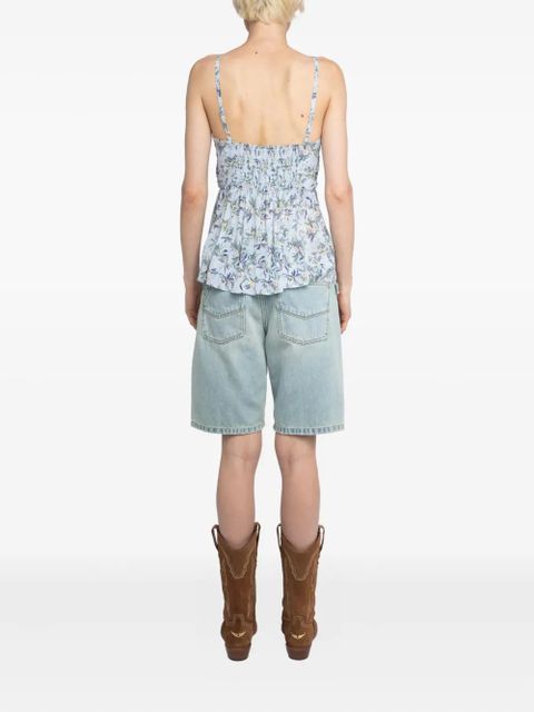 Zadig&Voltaire Cippie floral-print smocked top - Blue