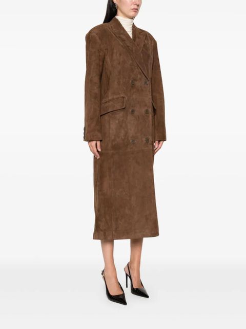 ducie Aggie double-breasted suede long coat - Brown