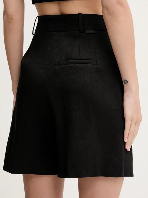 HUGO szorty lniane damskie kolor czarny gładkie high waist 50537634