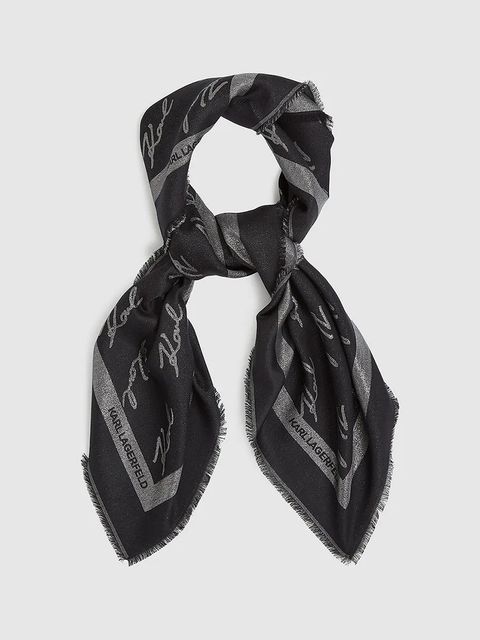 Karl Lagerfeld chusta z dodatkiem jedwabiu K/SIGNATURE damska kolor czarny wzorzysta A4W33034 - zdjęcie produktu nr 1