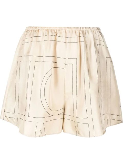 TOTEME monogram-print silk shorts - Neutrals - zdjęcie produktu nr 1