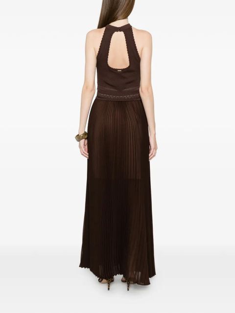 TWINSET crochet pleated maxi dress - Brown