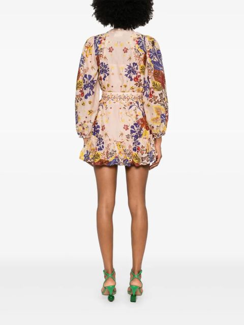 FARM Rio bouquet puff-sleeve mini dress - Pink