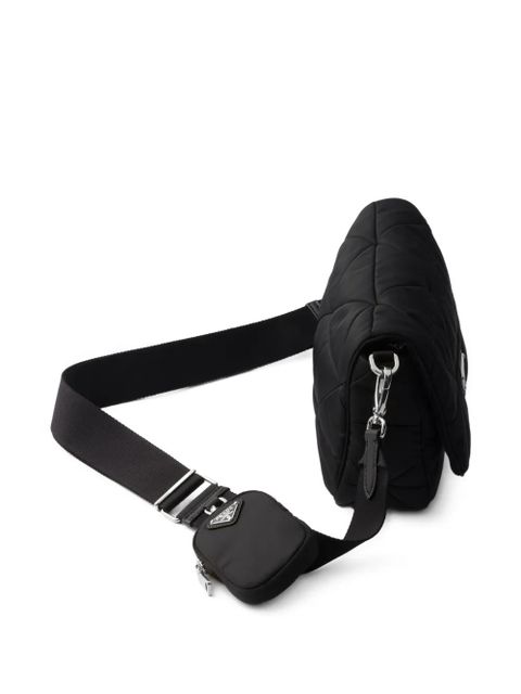 Prada stitching padded shoulder bag - Black