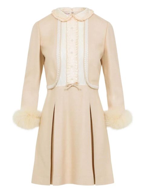 Valentino Garavani feather-trim mini dress - Neutrals - zdjęcie produktu nr 1