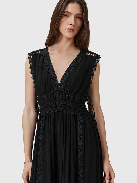 AllSaints sukienka XANTHE kolor czarny maxi rozkloszowana W302DC - zdjęcie produktu nr 2