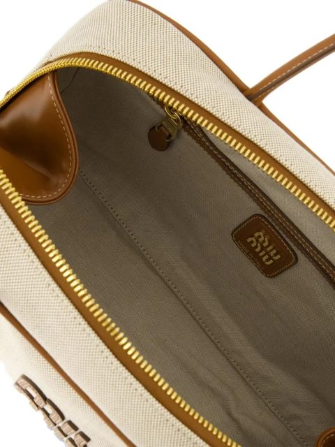 Miu Miu logo-embroidered zip tote bag - Neutrals