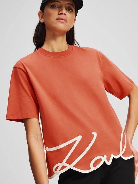 Karl Lagerfeld t-shirt bawełniany KARL SIGNATURE damski kolor pomarańczowy A1W17013 - zdjęcie produktu nr 2