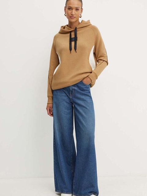 BOSS bluza damska kolor beżowy z kapturem wzorzysta 50520874