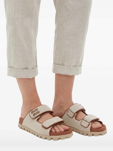 Miu Miu logo-lettering sandals - Neutrals