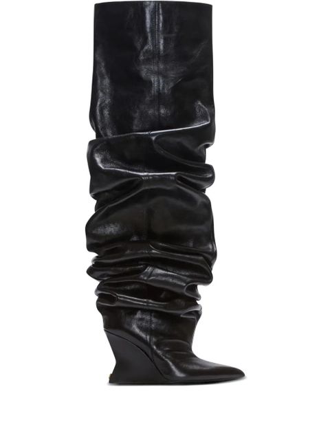 Balmain 95mm calfskin wedge over-the-knee boots - Black - zdjęcie produktu nr 1