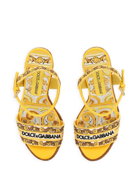 Dolce & Gabbana Majolica-print 90mm wedge sandals - Yellow