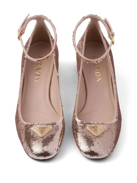 Prada 35mm triangle-logo sequin-detail pumps - Pink - zdjęcie produktu nr 2
