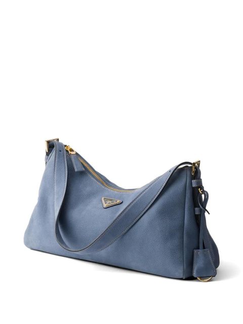 Prada Aimée large nubuck leather shoulder bag - Blue
