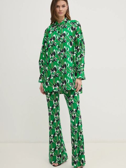 DIANE VON FURSTENBERG koszula bawełniana damska kolor zielony relaxed z kołnierzykiem klasycznym DVFBL4S003 - zdjęcie produktu nr 2