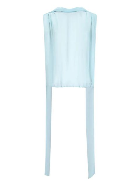 Blumarine draped-neck georgette top - Blue - zdjęcie produktu nr 2
