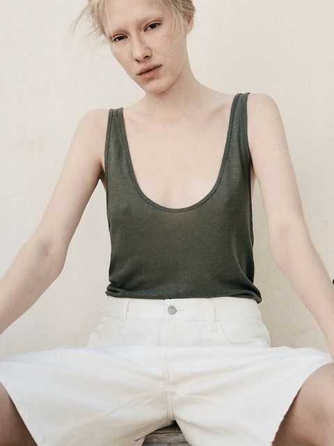 MUUV. top lniany CACHE damskie kolor zielony