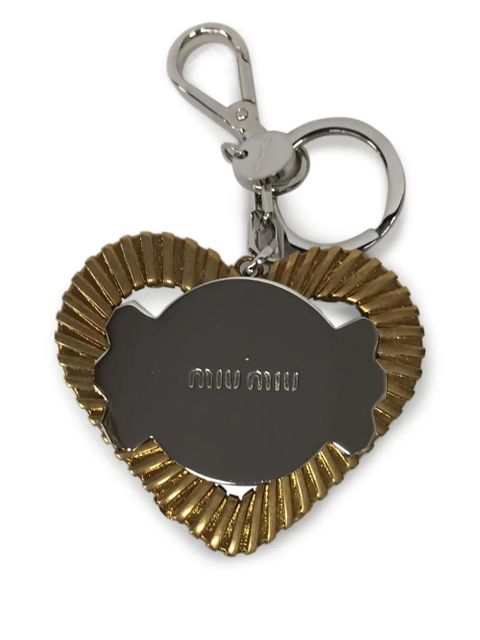 Miu Miu heart crystal-embellishment keychain - Gold