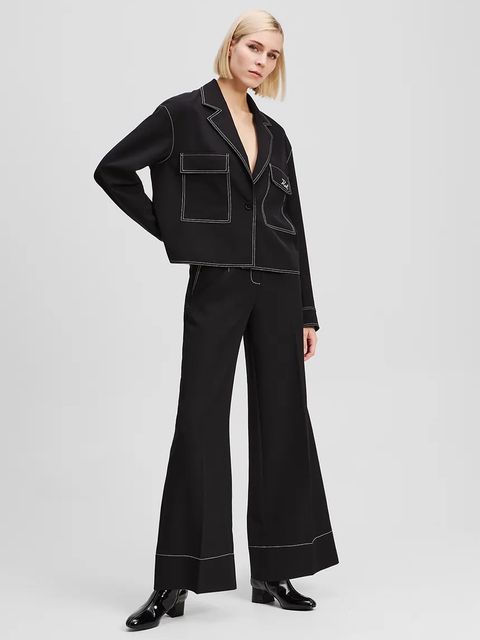 Karl Lagerfeld spodnie damskie kolor czarny szerokie high waist A3W10096