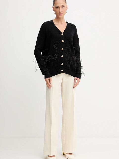 Fracomina kardigan z domieszką wełny damski kolor czarny FS25WT8006K50501 - zdjęcie produktu nr 2