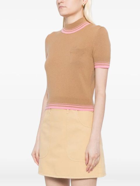 Self-Portrait contrast stripe knit top - Brown