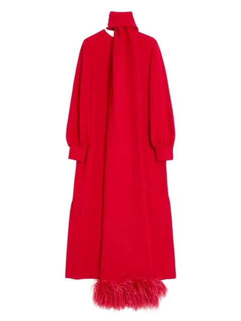 Valentino Garavani feather-trim midi dress - Red - zdjęcie produktu nr 1