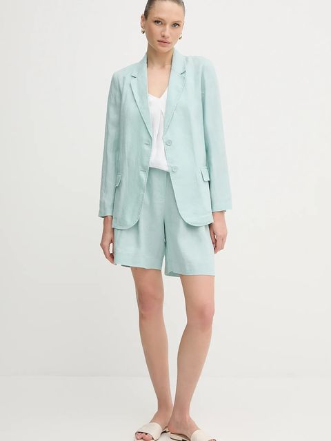 United Colors of Benetton szorty lniane kolor turkusowy gładkie high waist 4AGHD901V - zdjęcie produktu nr 2