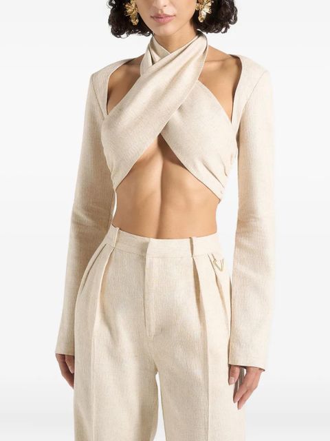 Manière De Voir Wendy crossover-bolero top - Neutrals - zdjęcie produktu nr 2