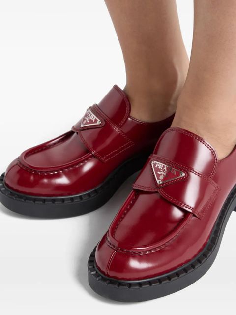 Prada leather logo loafers - Red