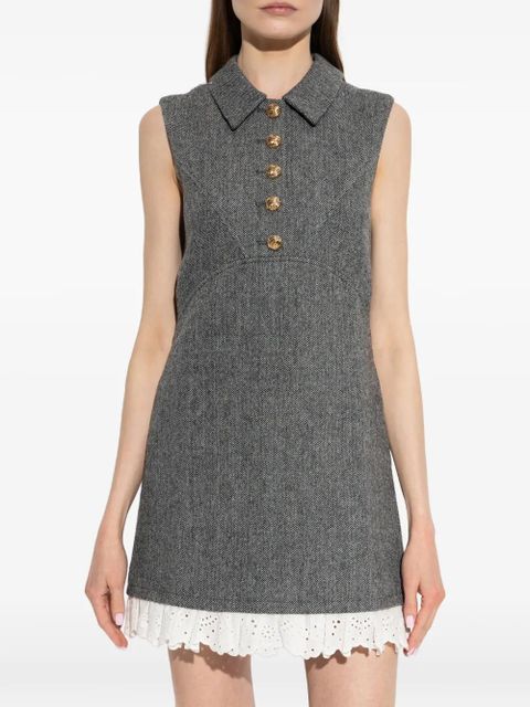 Self-Portrait lace-trim herringbone mini dress - Grey