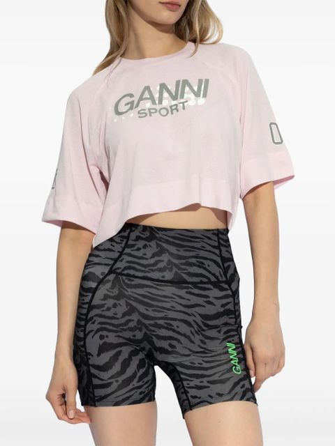 GANNI performance crop top with logo - Pink