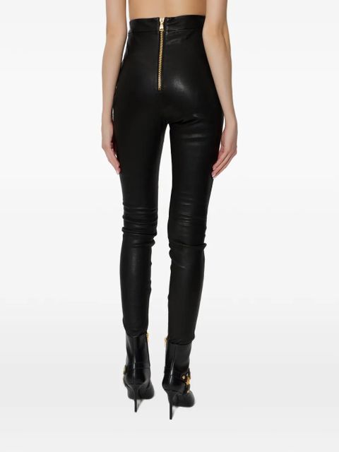 Balmain zip leather trousers - Black