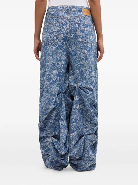 GANNI floral-print gathered jeans - Blue