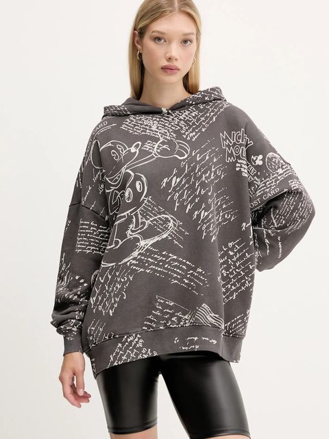 Desigual bluza bawełniana LETTERS MICKEY damska kolor szary z kapturem wzorzysta 25WWSK03 - zdjęcie produktu nr 1