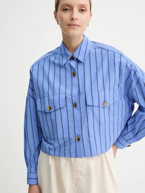 Sessun koszula damska kolor niebieski relaxed z kołnierzykiem klasycznym 25110003