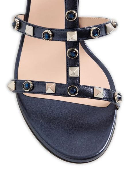 Valentino Garavani Rockstud slide sandals in laminated nappa with cabochon 60mm - Blue