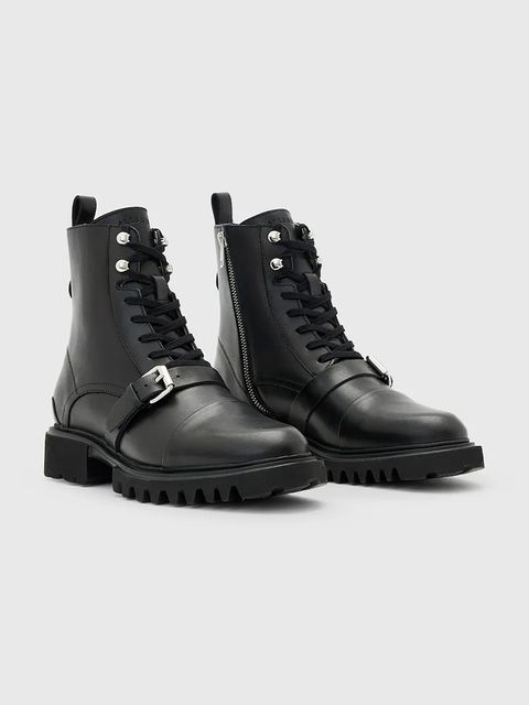 AllSaints workery skórzane Tori Boot damskie kolor czarny na płaskim obcasie W119FB - zdjęcie produktu nr 2