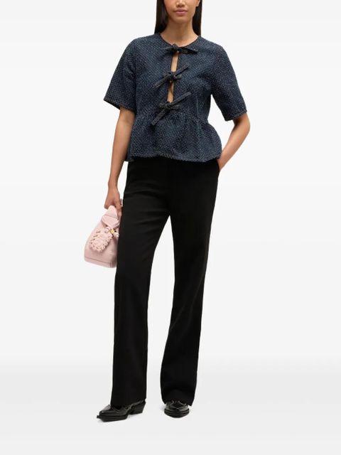 GANNI bow peplum top - Blue