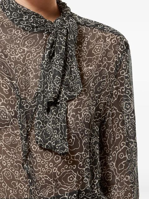 MARANT ÉTOILE pussy-bow print leona top - Black