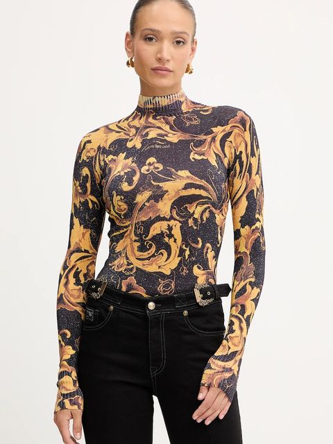Versace Jeans Couture sweter damski kolor brązowy lekki z golfem 79HAFM04 CMN04 - zdjęcie produktu nr 1