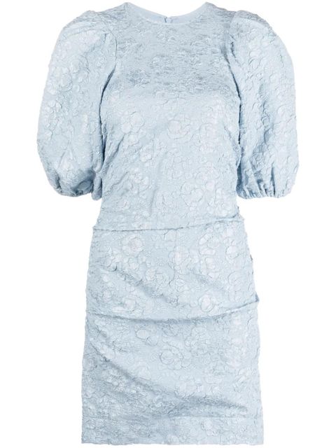 GANNI floral-jacquard puff-sleeve dress - Blue - zdjęcie produktu nr 1