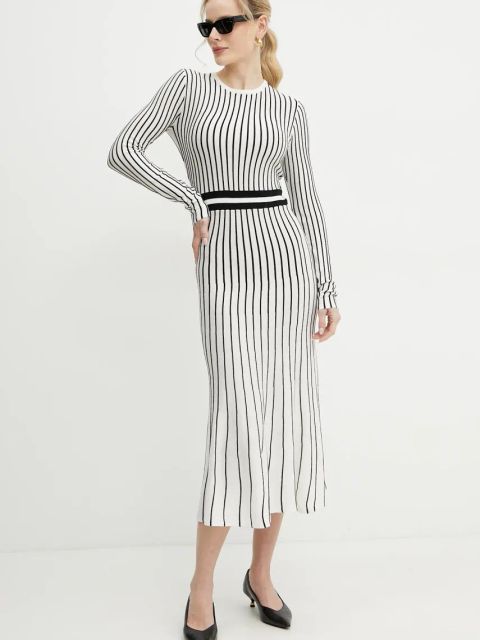 Fracomina sukienka z domieszką kaszmiru kolor biały maxi rozkloszowana FS25SD5002K501N8