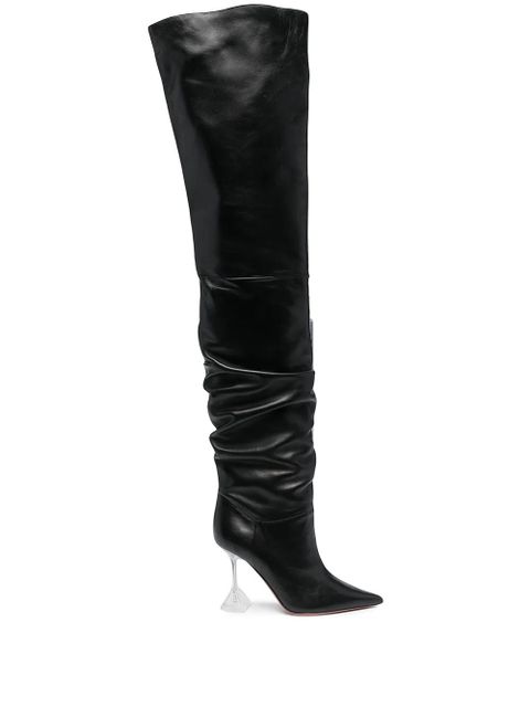 Amina Muaddi Olivia thigh-high leather boots - Black - zdjęcie produktu nr 1