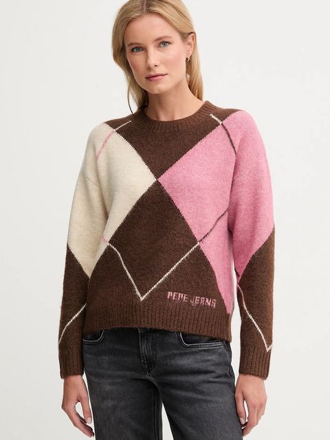 Pepe Jeans sweter z domieszką wełny damski kolor brązowy ciepły PL7000037 - zdjęcie produktu nr 1