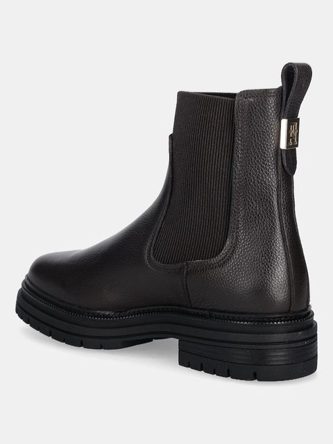 Tommy Hilfiger sztyblety skórzane PLAQUE PEBBLE CHELSEA damskie kolor brązowy na płaskim obcasie FW0FW08771