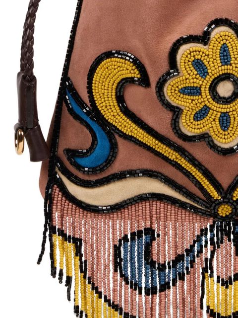 ETRO Small Kalispera beaded fringed suede bucket bag - Brown