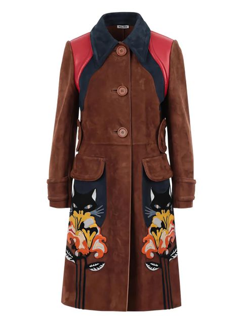 Miu Miu flower-cat patch coat - Brown - zdjęcie produktu nr 1